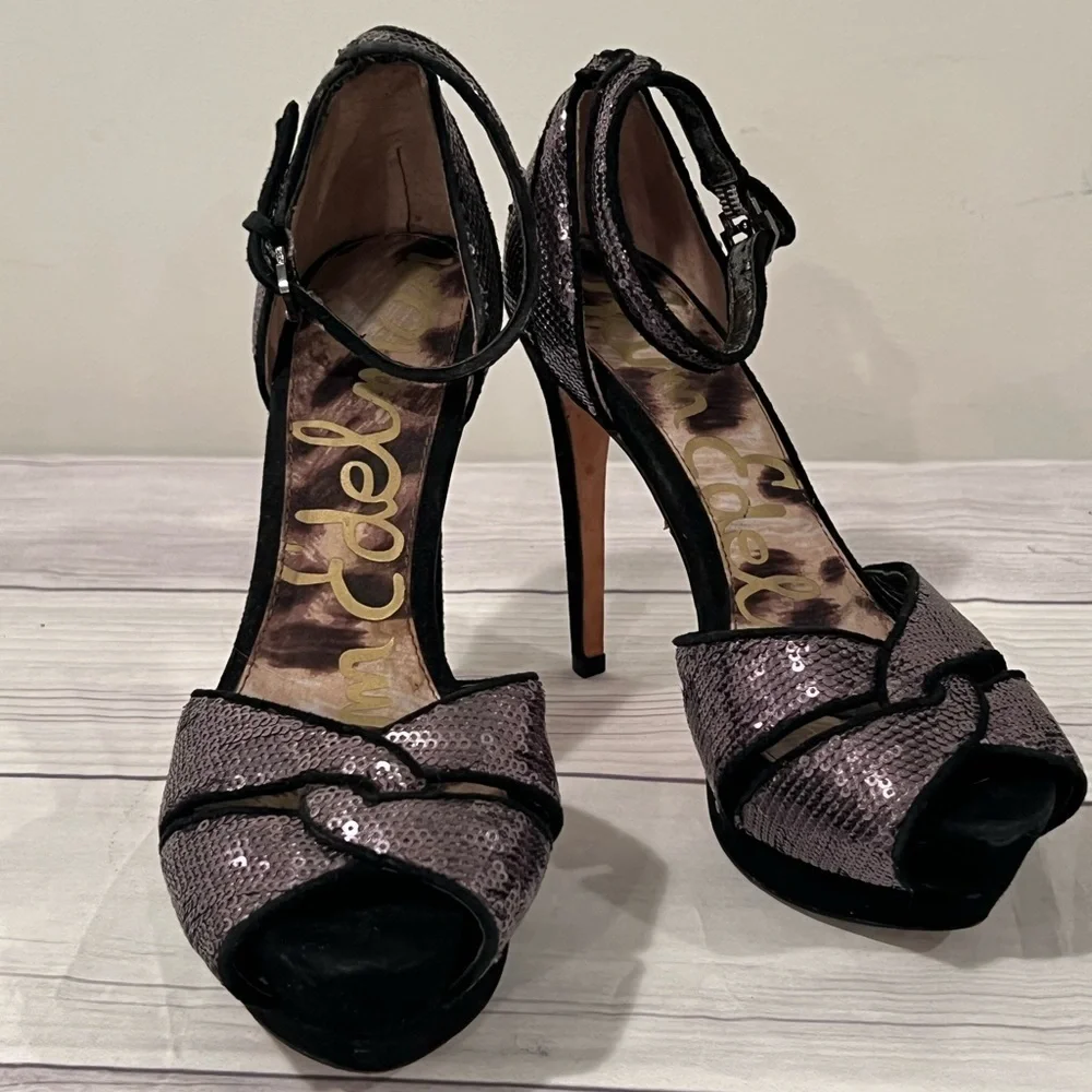 Sam Edelman black silver Sequin High Heels - Size 6